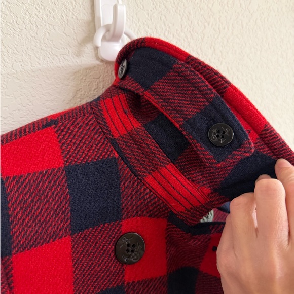 J. Crew Buffalo Plaid Wool Pea Coat Red & Navy Double Breasted Size 00P - Picture 9 of 12
